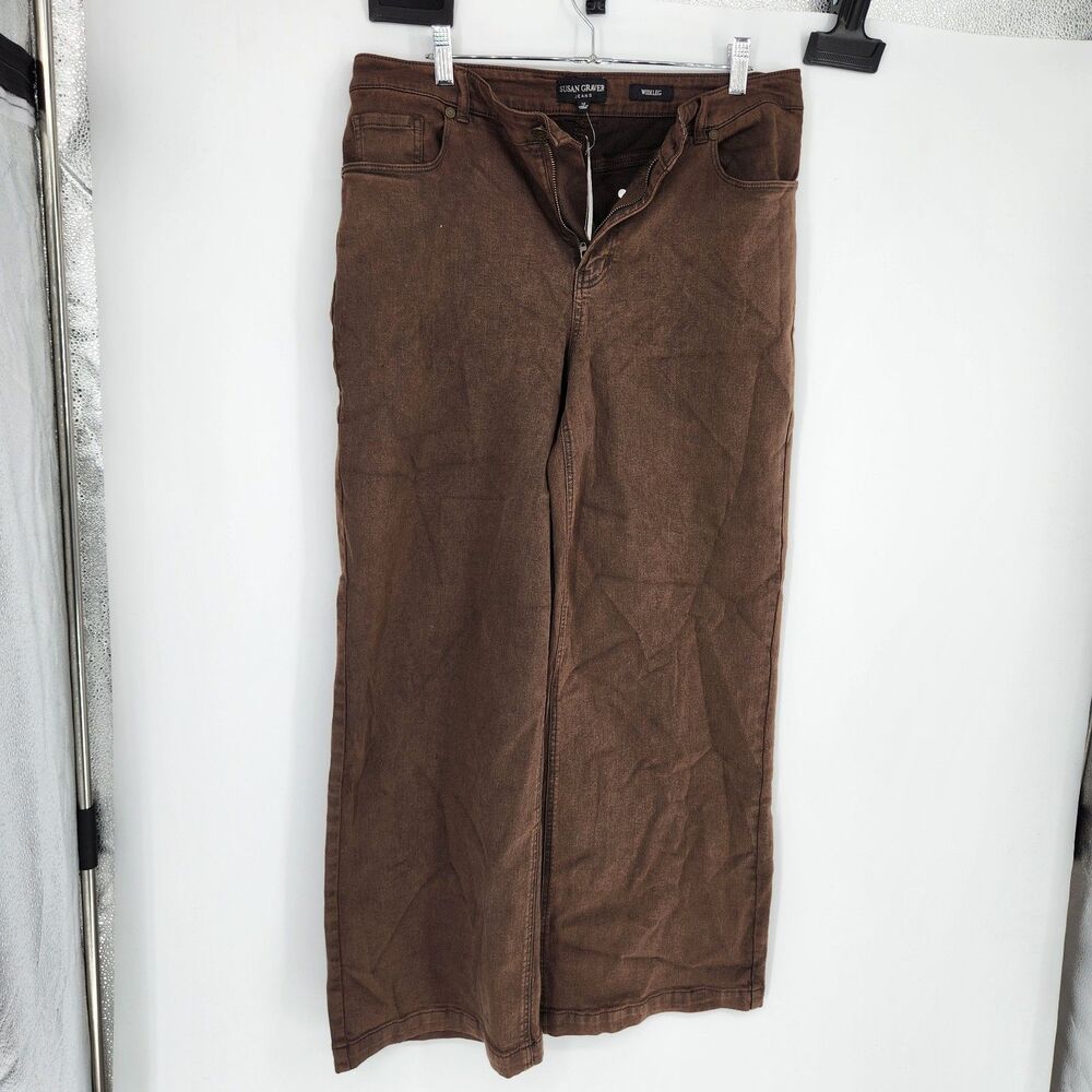 Susan Graver Women's Brown Size 12 Wide Leg Jeans‎ NWOT